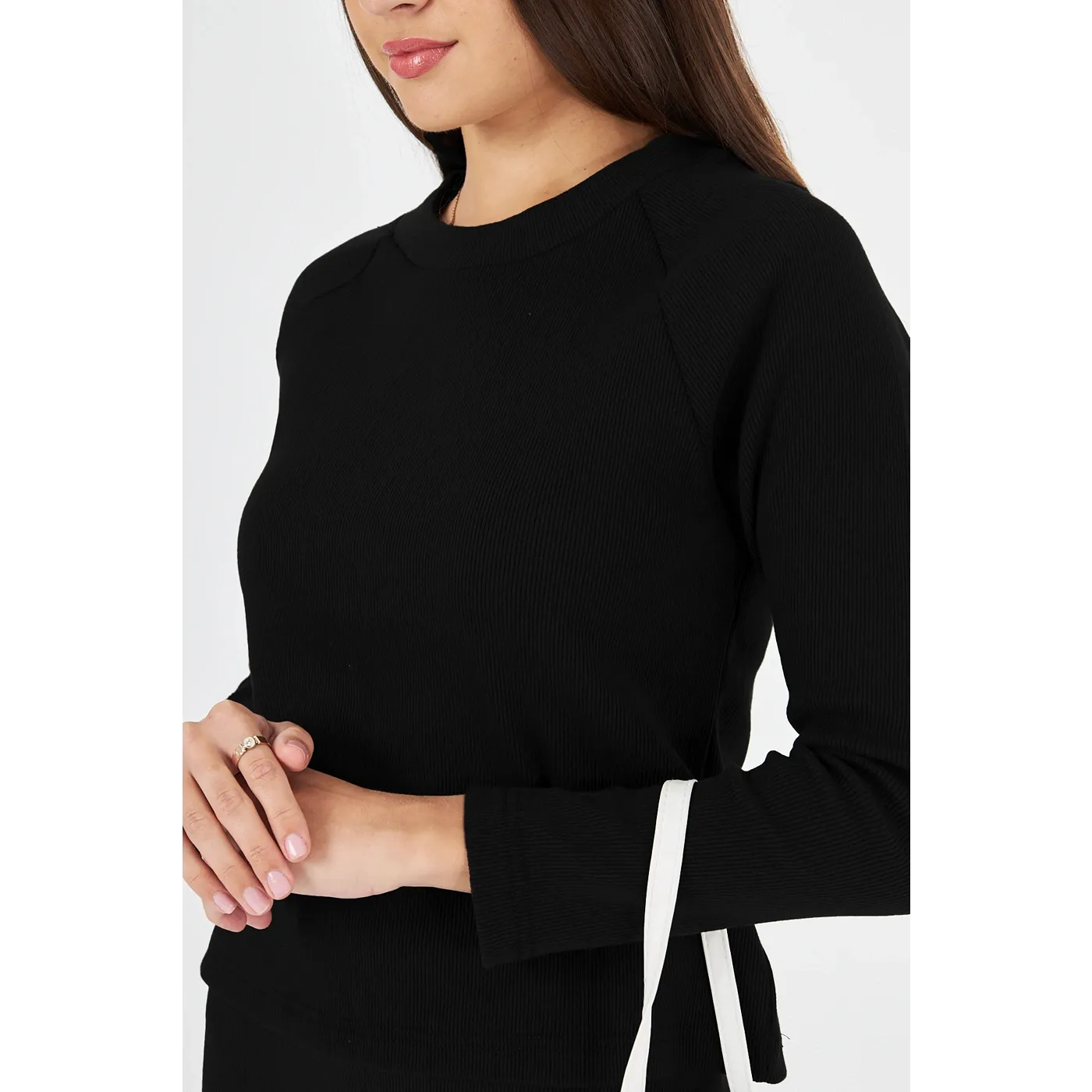 Black Ribbed Top & Skirt Matching Set