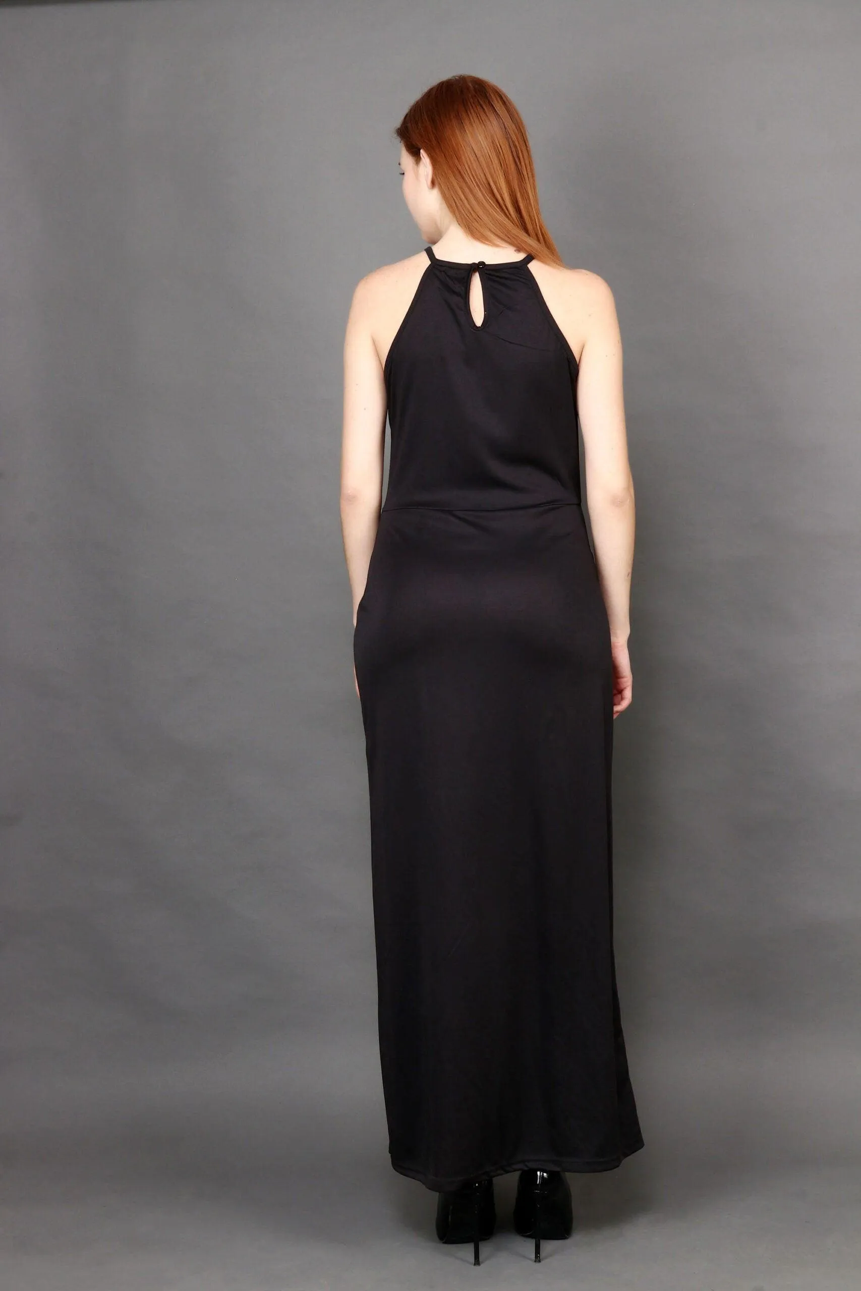 Black Solid Maxi Dress with Slit