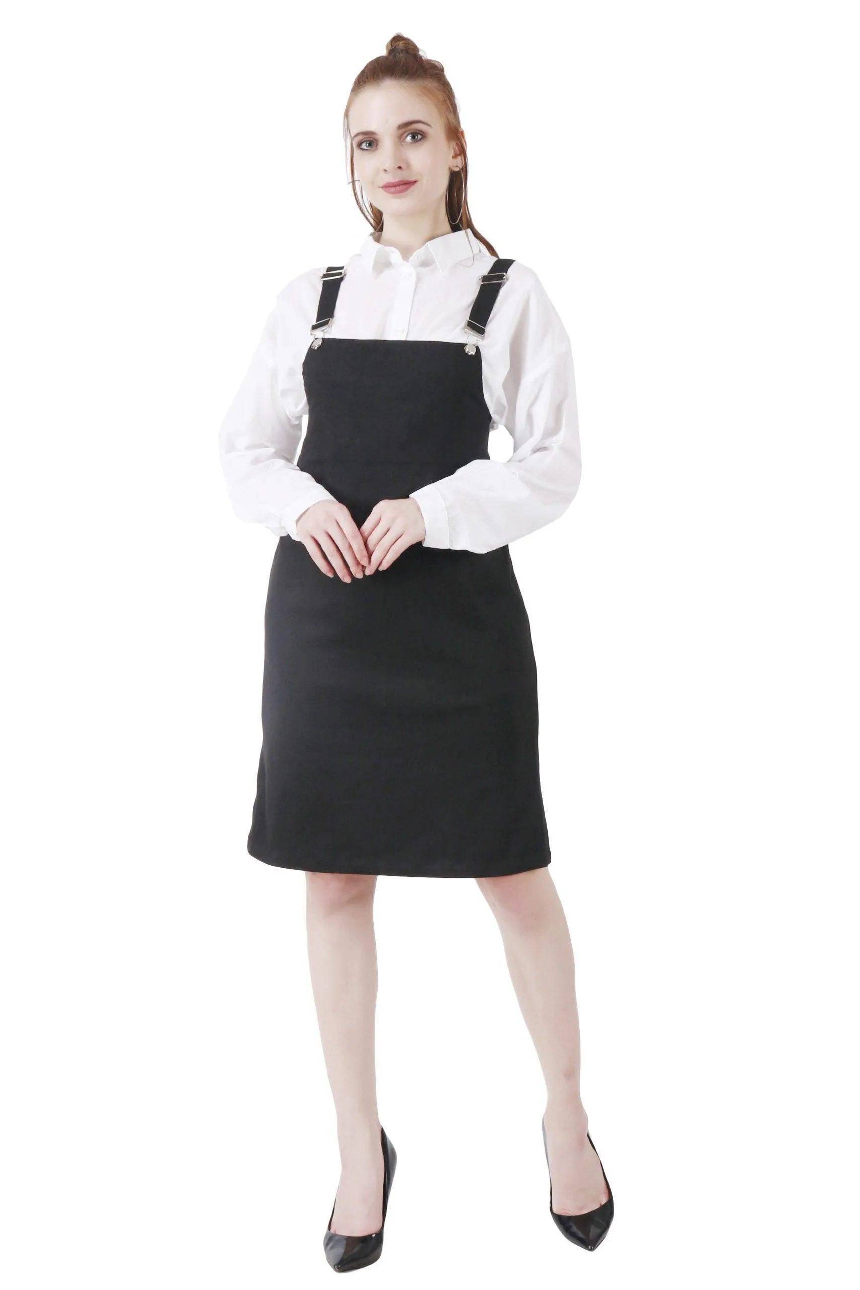 Black Solid Skirt Dungaree