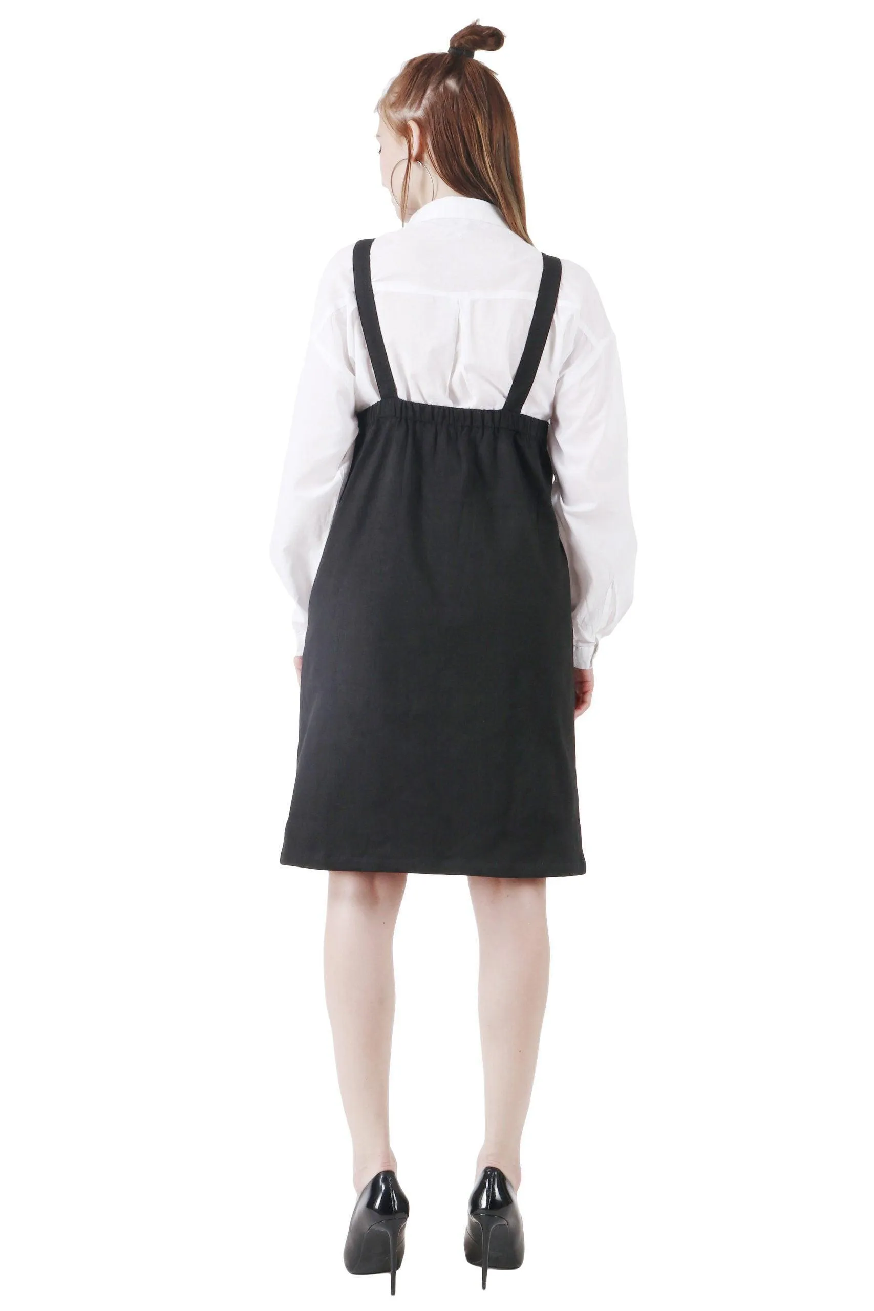 Black Solid Skirt Dungaree