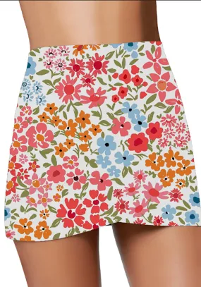 Blossom Tulip Hem High Waist Ruched Swim Skirt