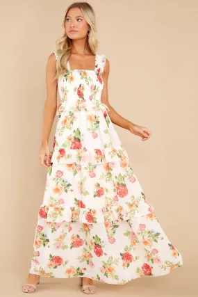 Blossoms Of Passion White Floral Print Maxi Dress