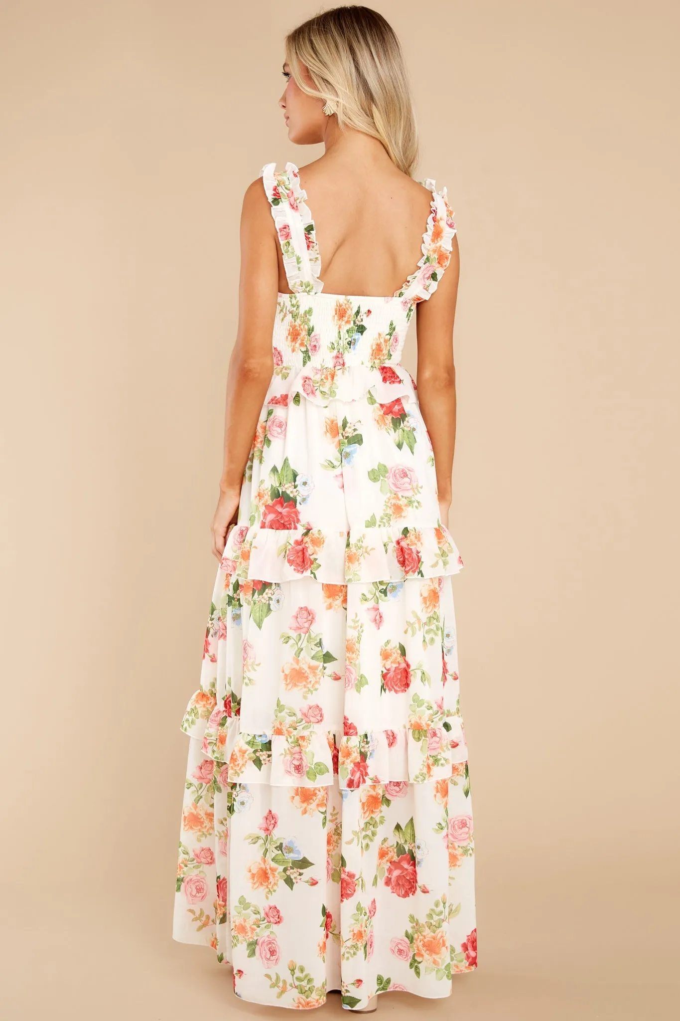 Blossoms Of Passion White Floral Print Maxi Dress