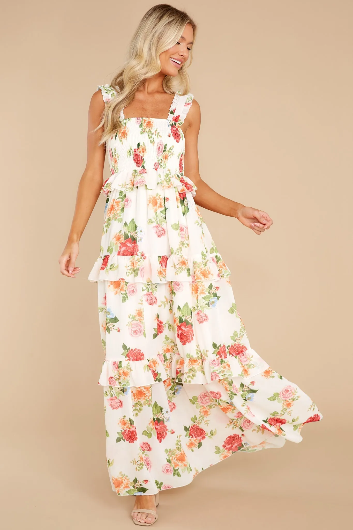 Blossoms Of Passion White Floral Print Maxi Dress