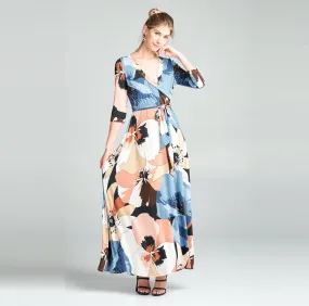 Blue Abstract Poppy Venechia Maxi Wrap Dress