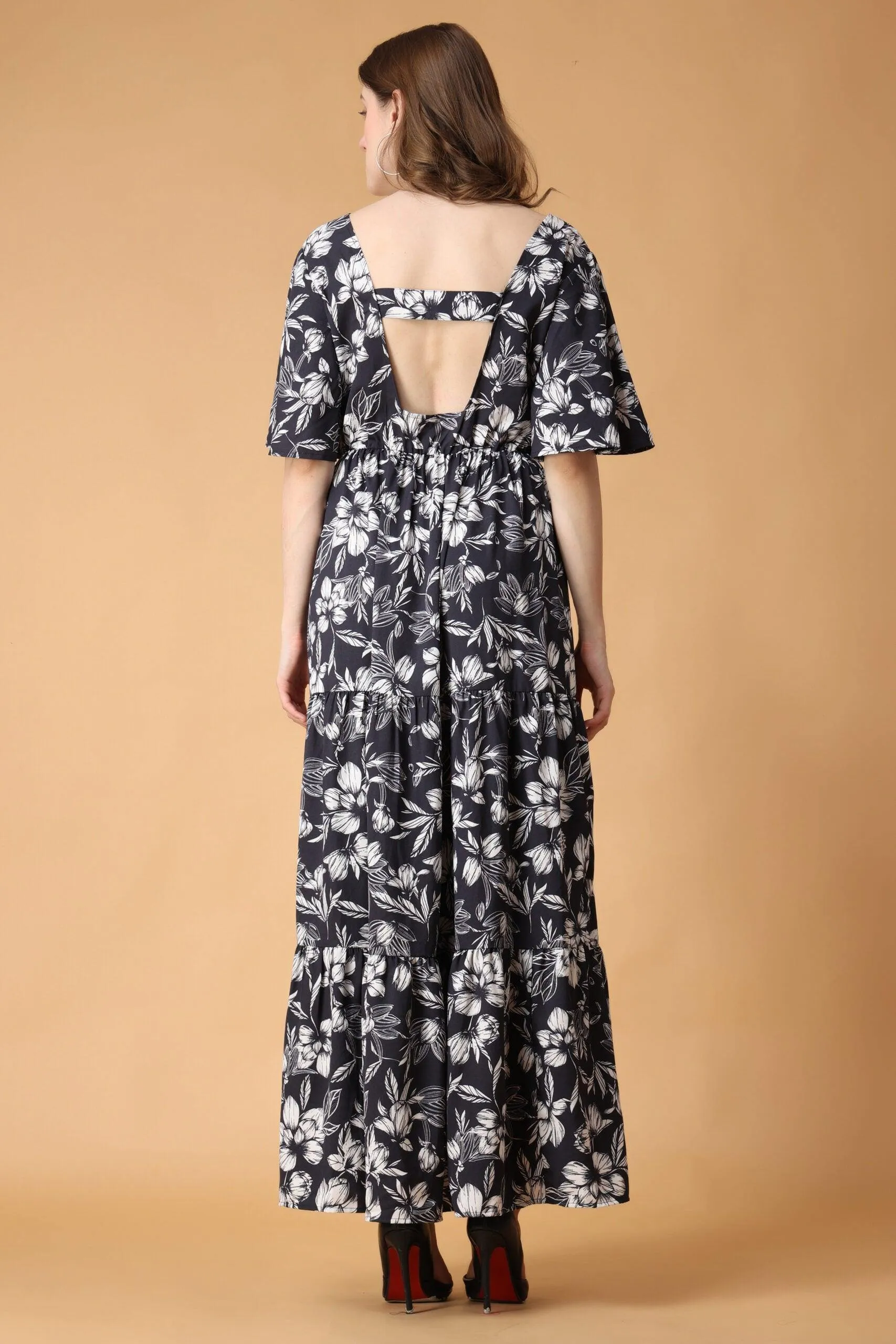 Blue & White Floral Printed Maxi Dress