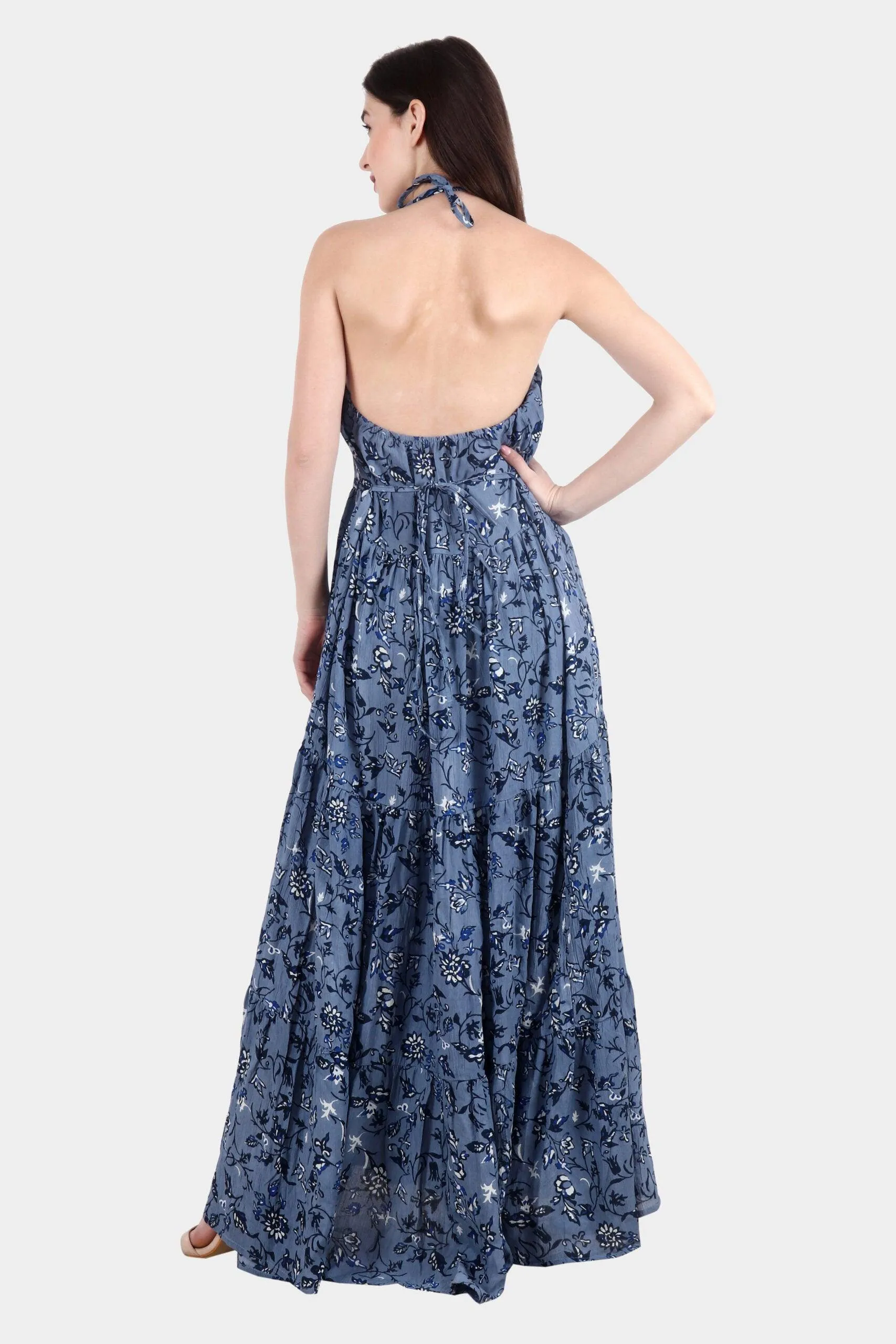 Blue Floral Printed Maxi Dress