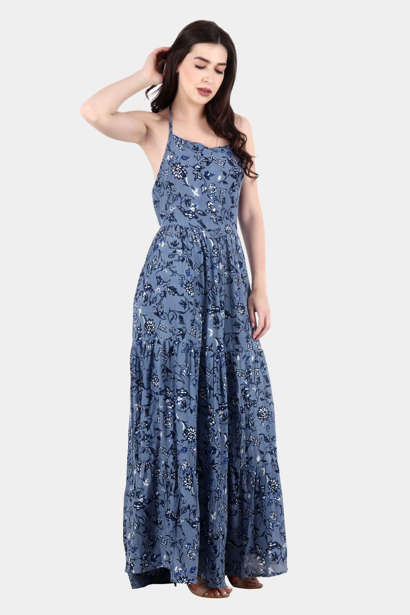 Blue Floral Printed Maxi Dress