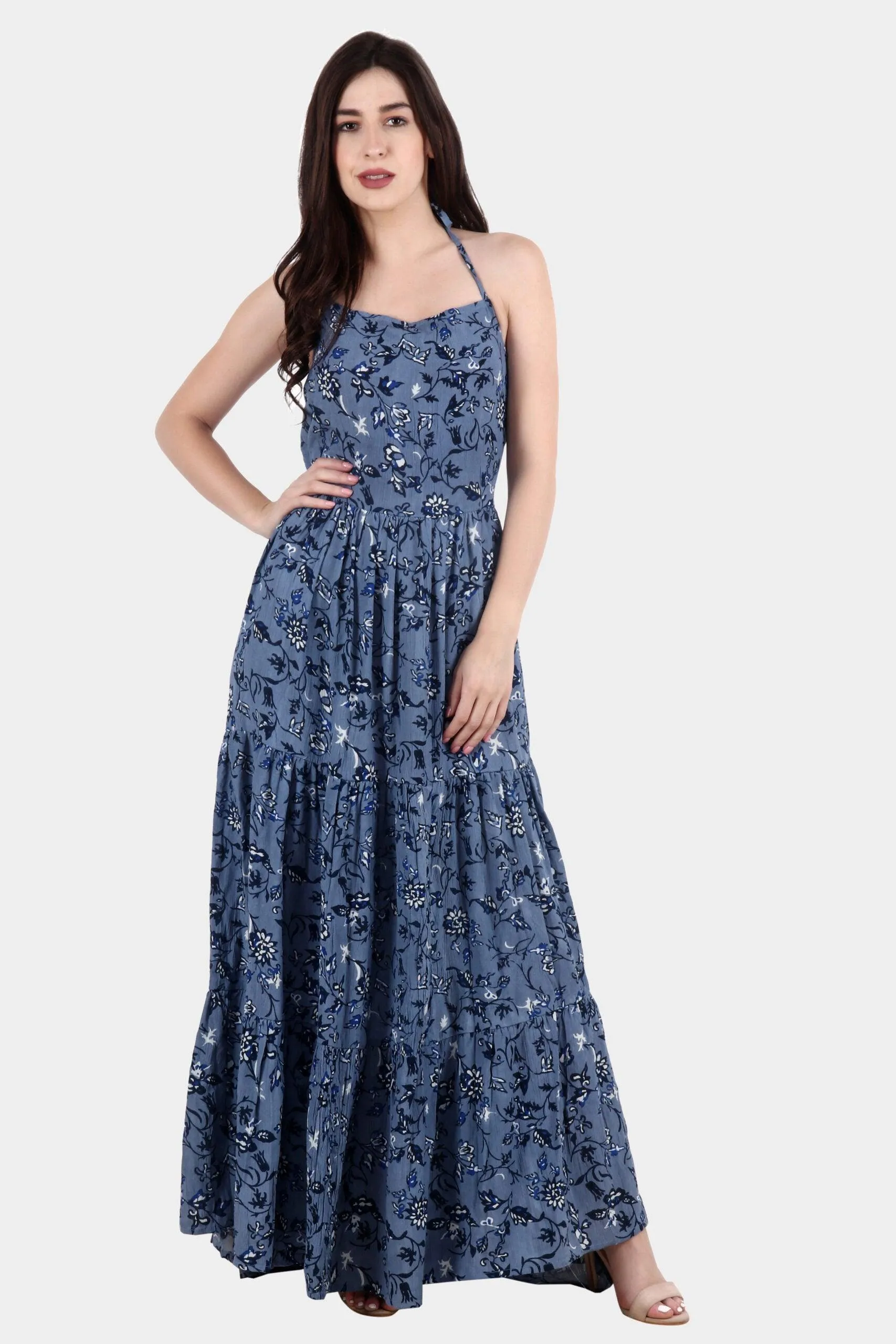 Blue Floral Printed Maxi Dress