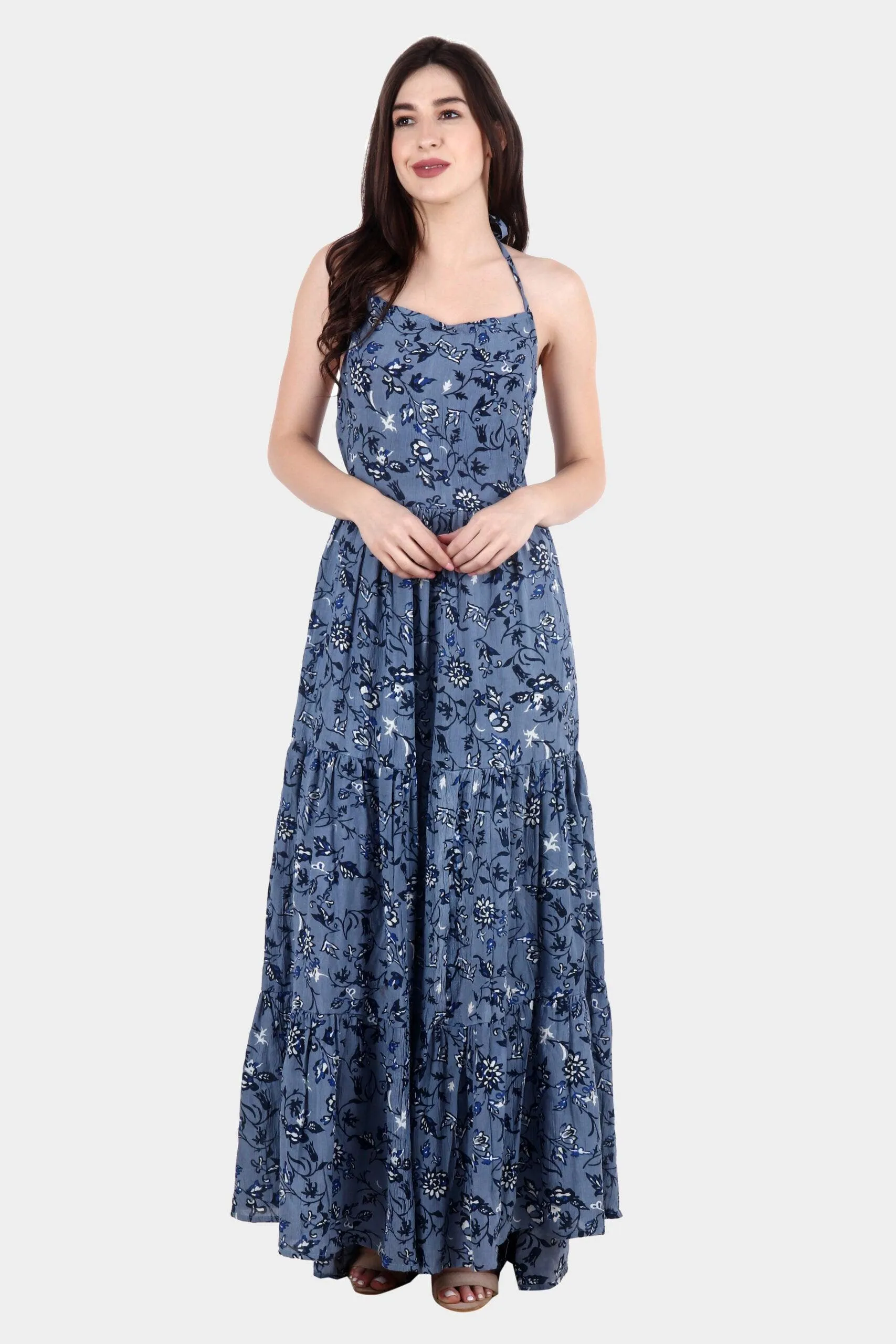 Blue Floral Printed Maxi Dress