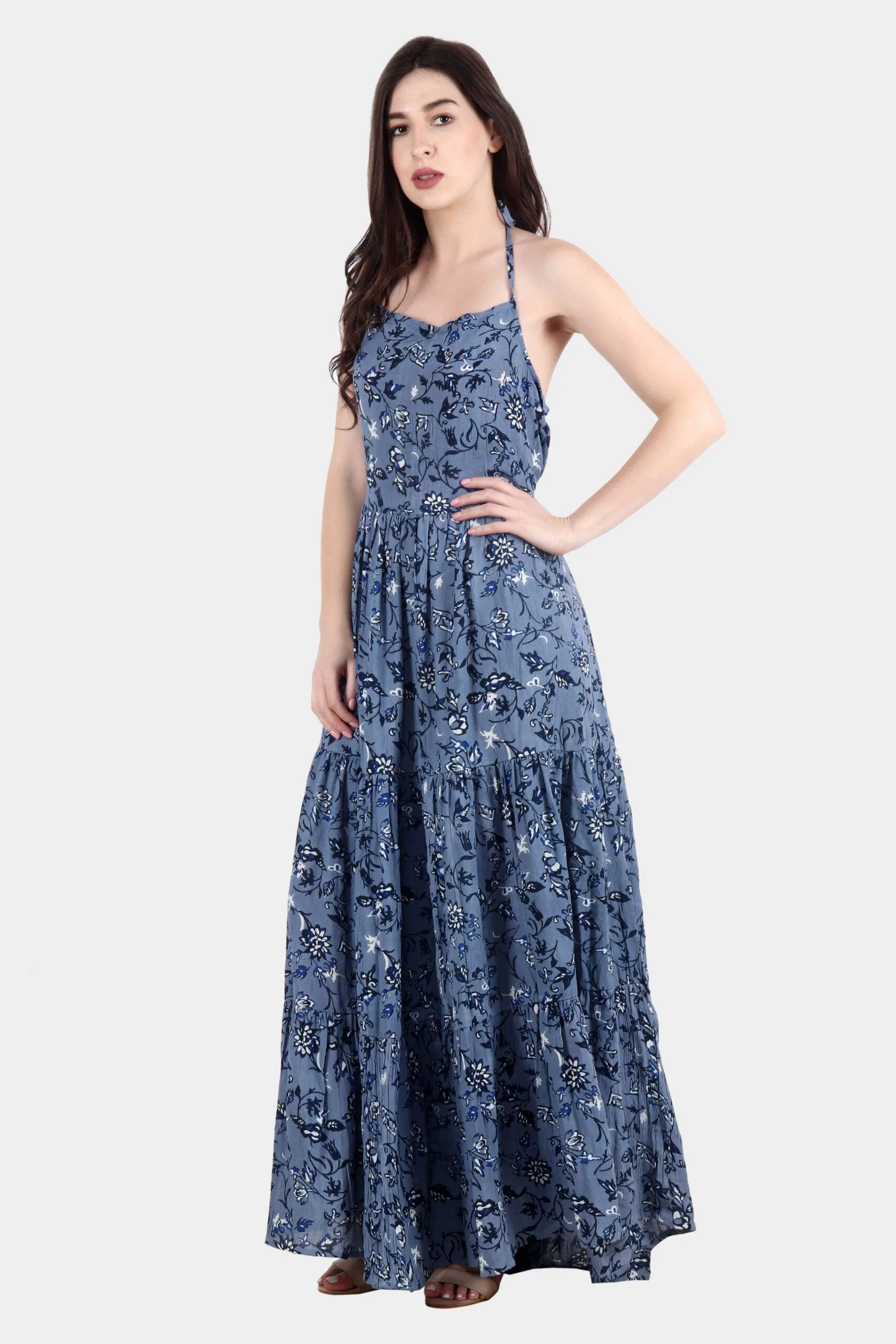 Blue Floral Printed Maxi Dress