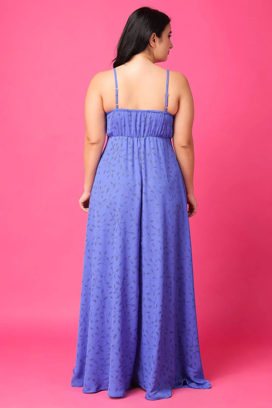 Blue Leaf Printed Maxi Dress