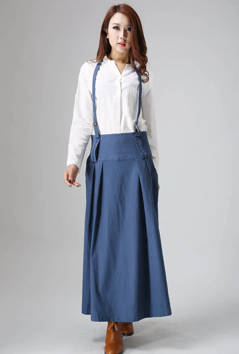 Blue linen skirt woman maxi skirt custom made long skirt 0819#