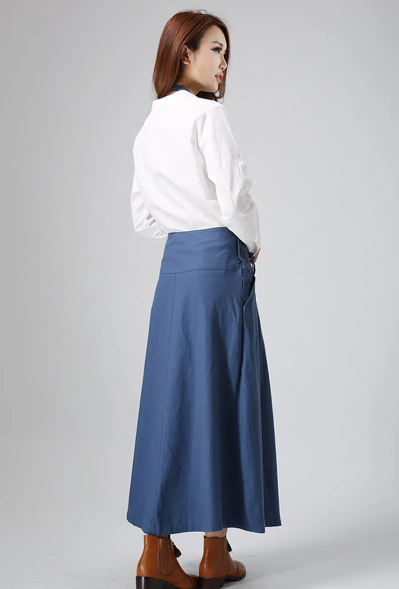 Blue linen skirt woman maxi skirt custom made long skirt 0819#