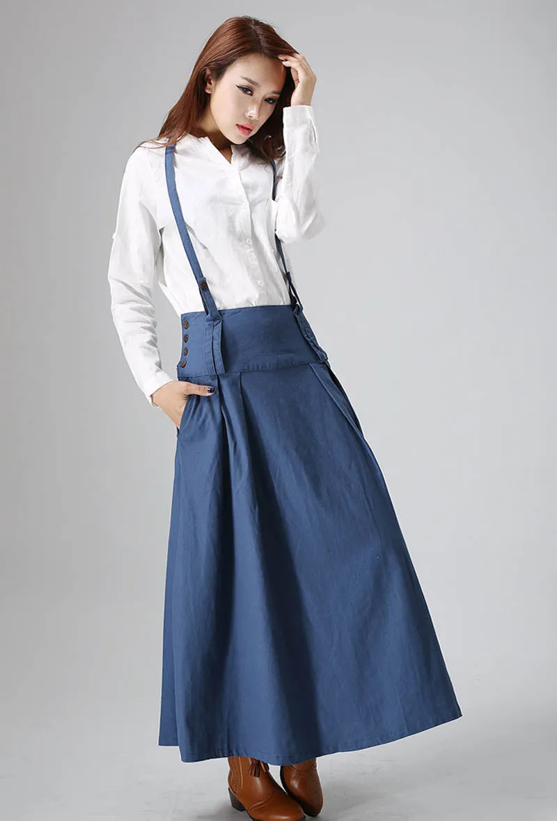 Blue linen skirt woman maxi skirt custom made long skirt 0819#