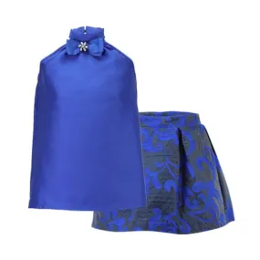 BLUE MIKADO DAMASK SKIRT SET