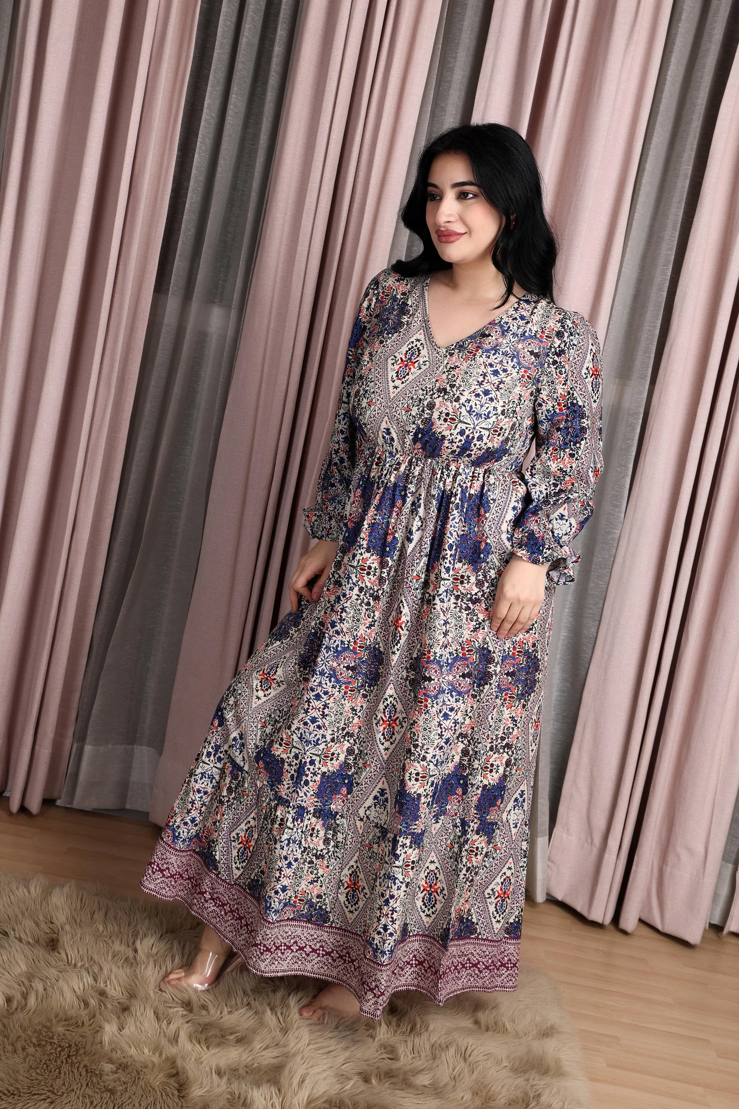 Blue Multiprinted Maxi Dress