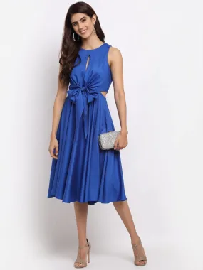 Blue Tie-up Skater Dress