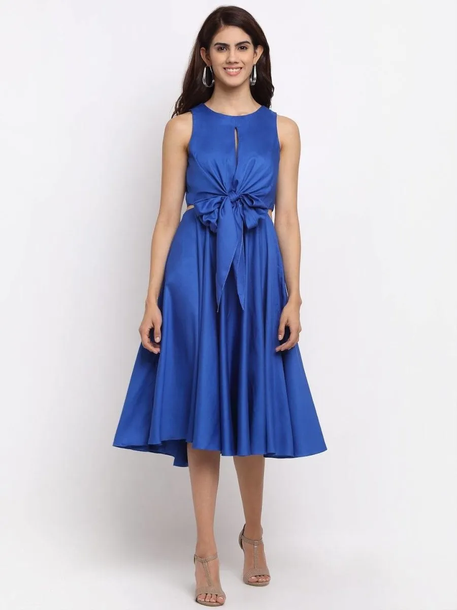 Blue Tie-up Skater Dress