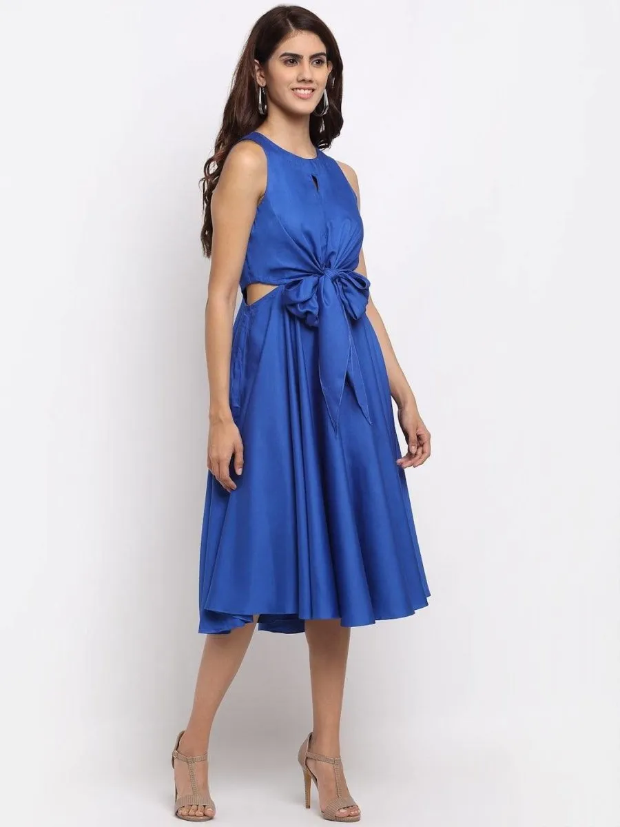 Blue Tie-up Skater Dress