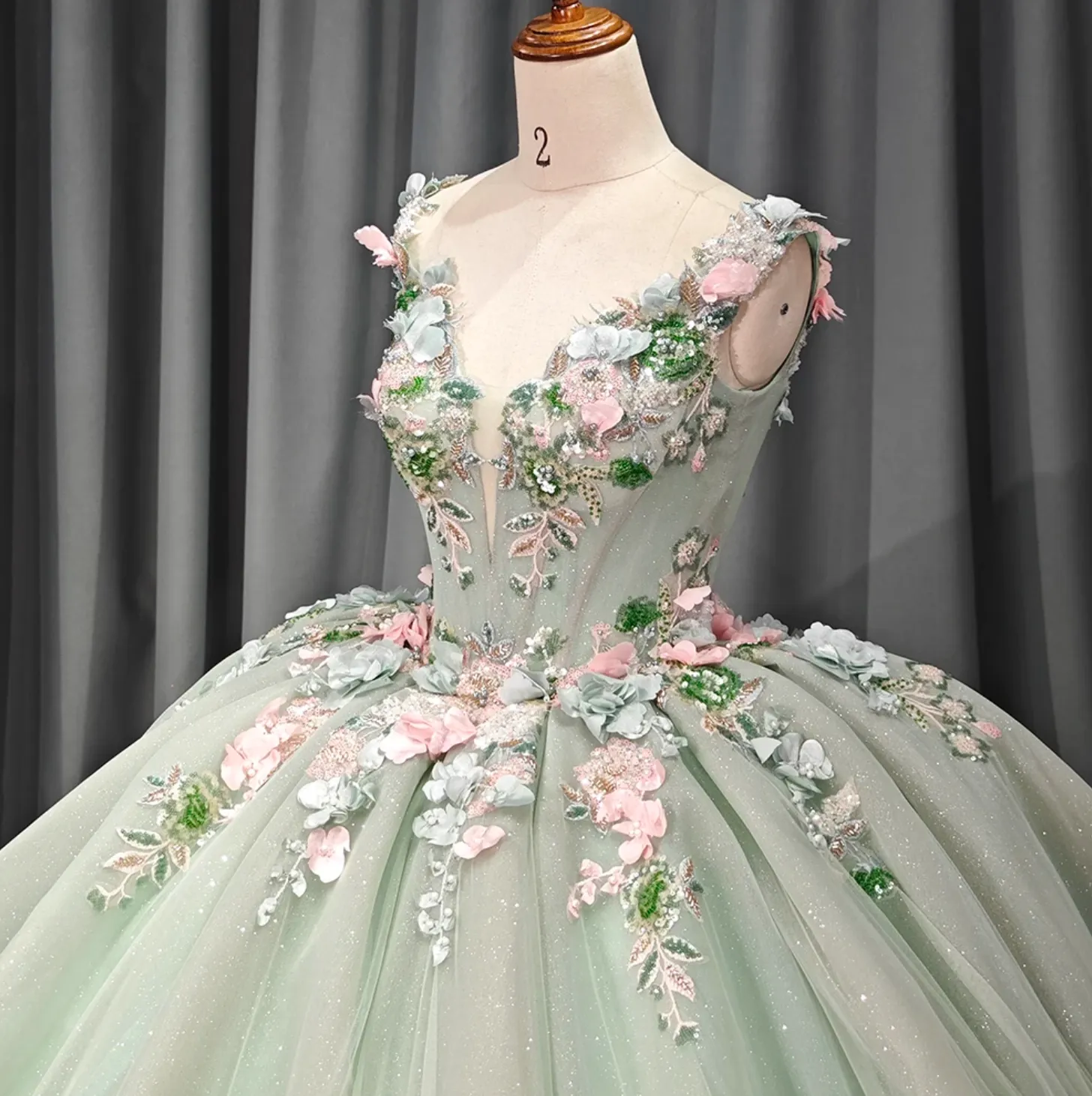 Blush Green Sparkly Princess Quinceanera Dress