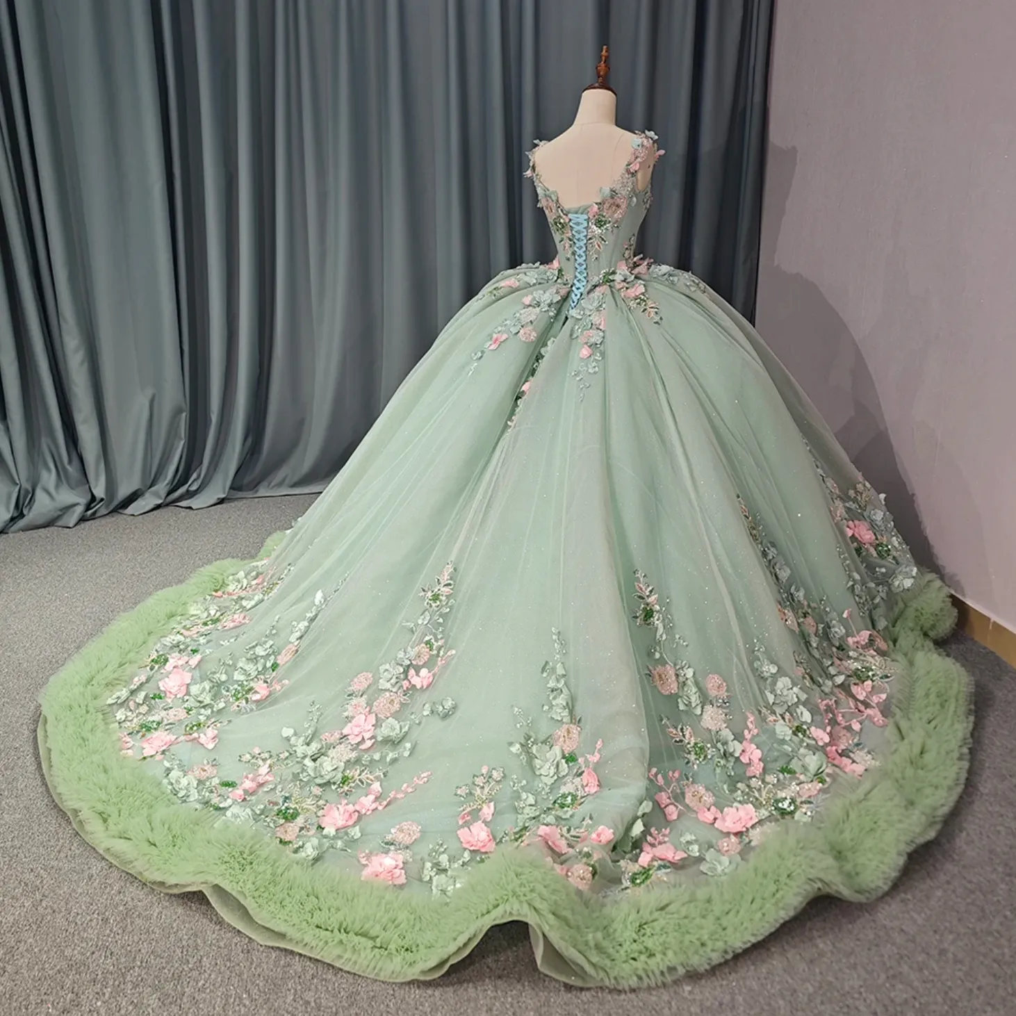 Blush Green Sparkly Princess Quinceanera Dress