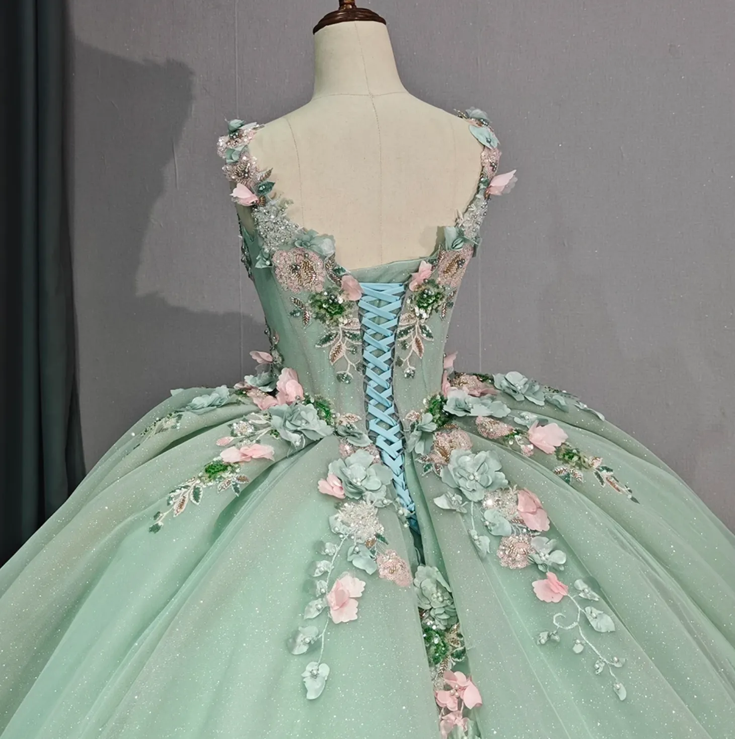 Blush Green Sparkly Princess Quinceanera Dress