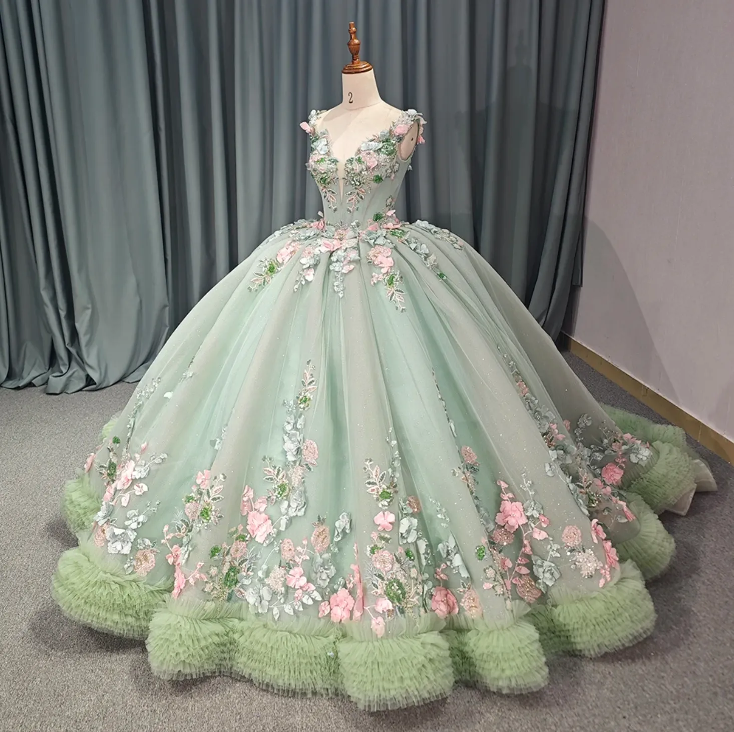 Blush Green Sparkly Princess Quinceanera Dress