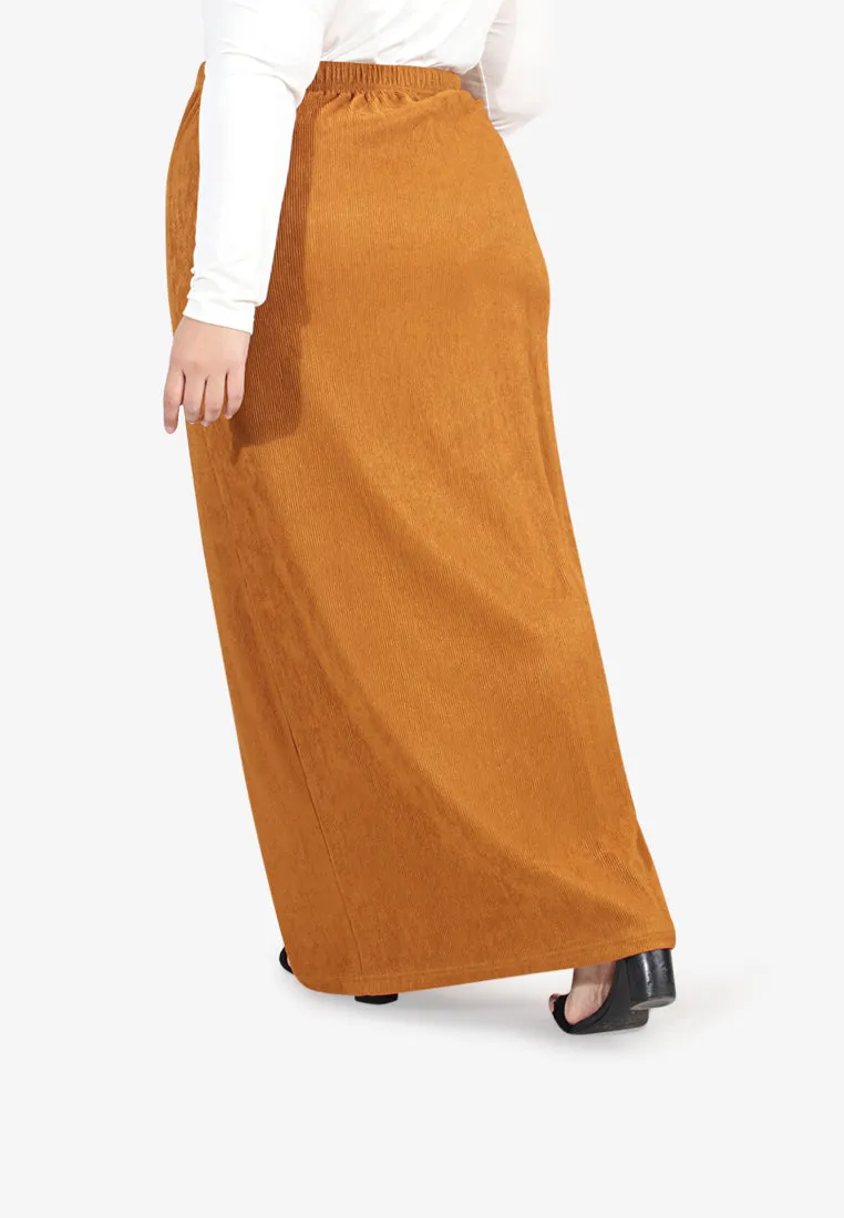 Bobby Ribbed Faux Button Long Skirt - Mustard Brown