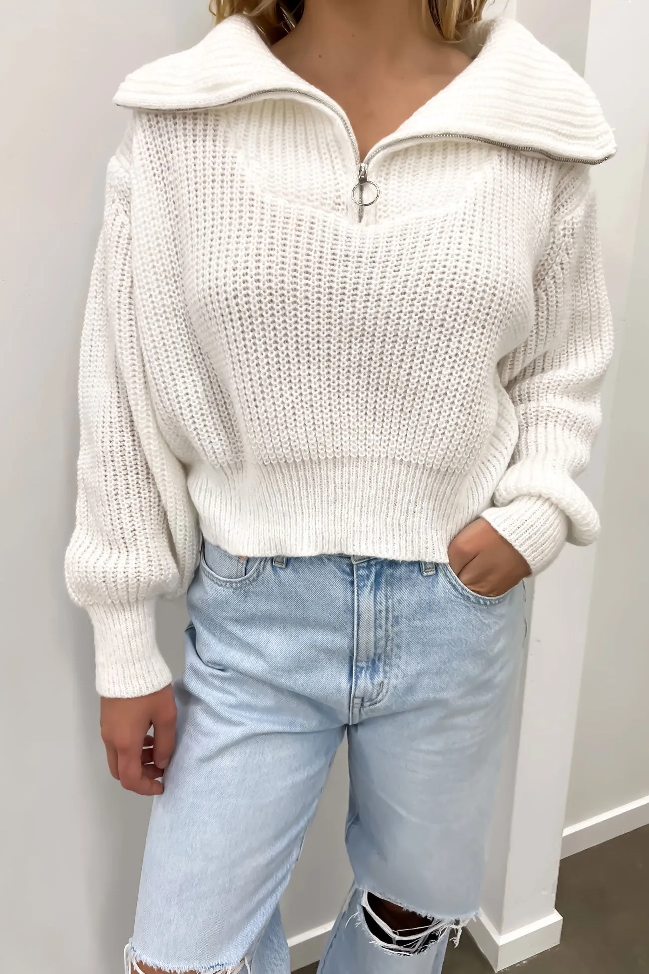 Briony 1/4 Zip Knit Jumper White