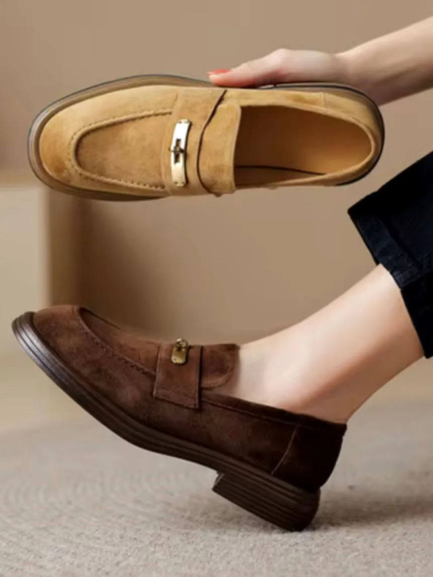 Brown and apricot faux suede slip on loafers shoes