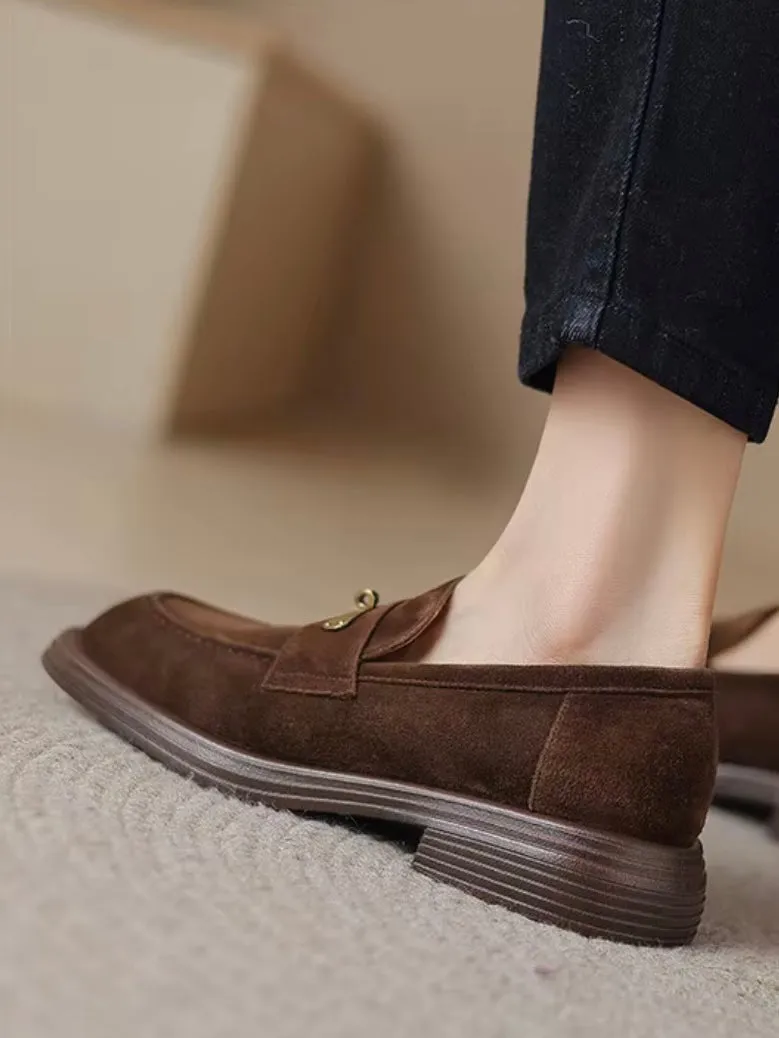 Brown and apricot faux suede slip on loafers shoes