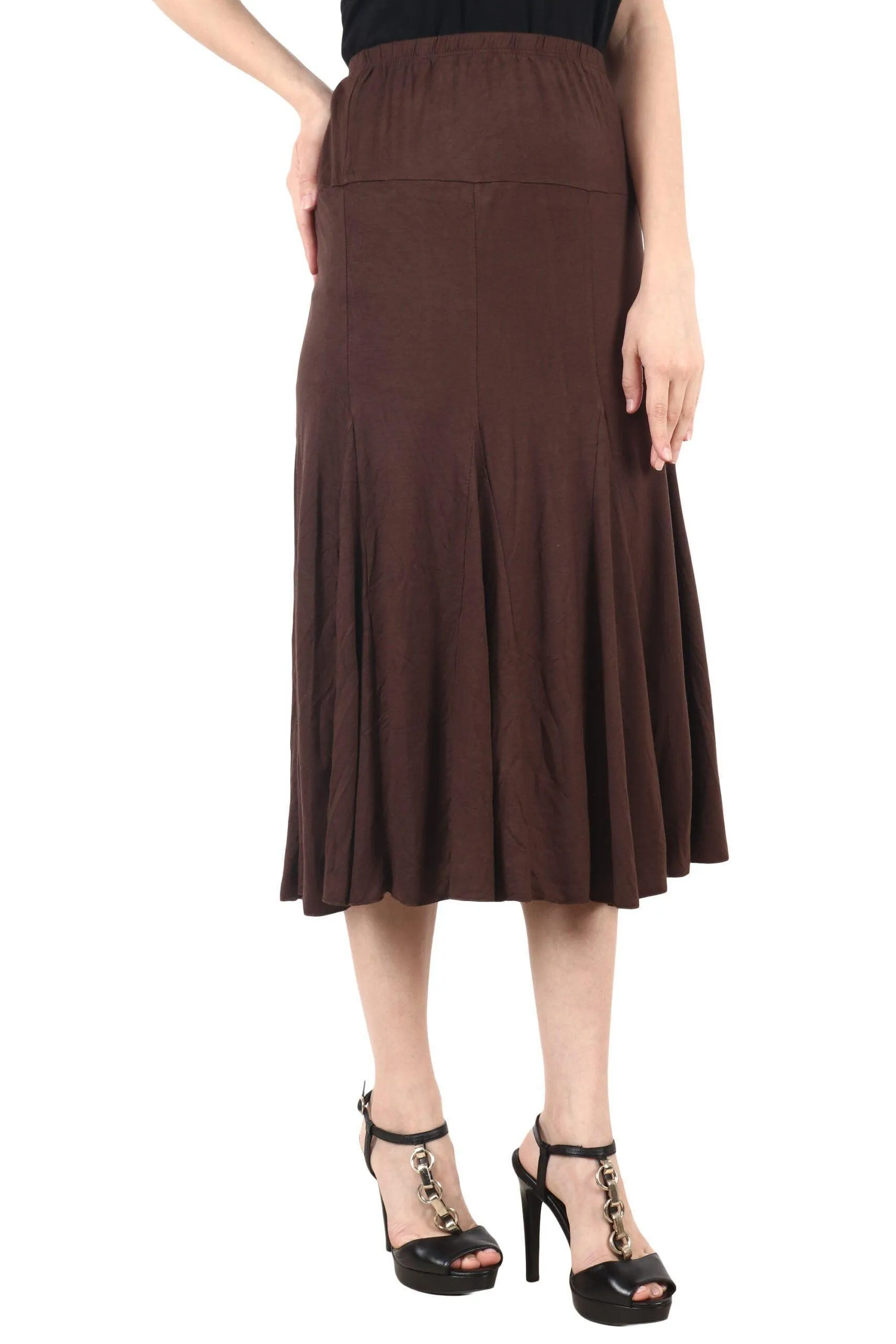 Brown Solid Skirt with Frill