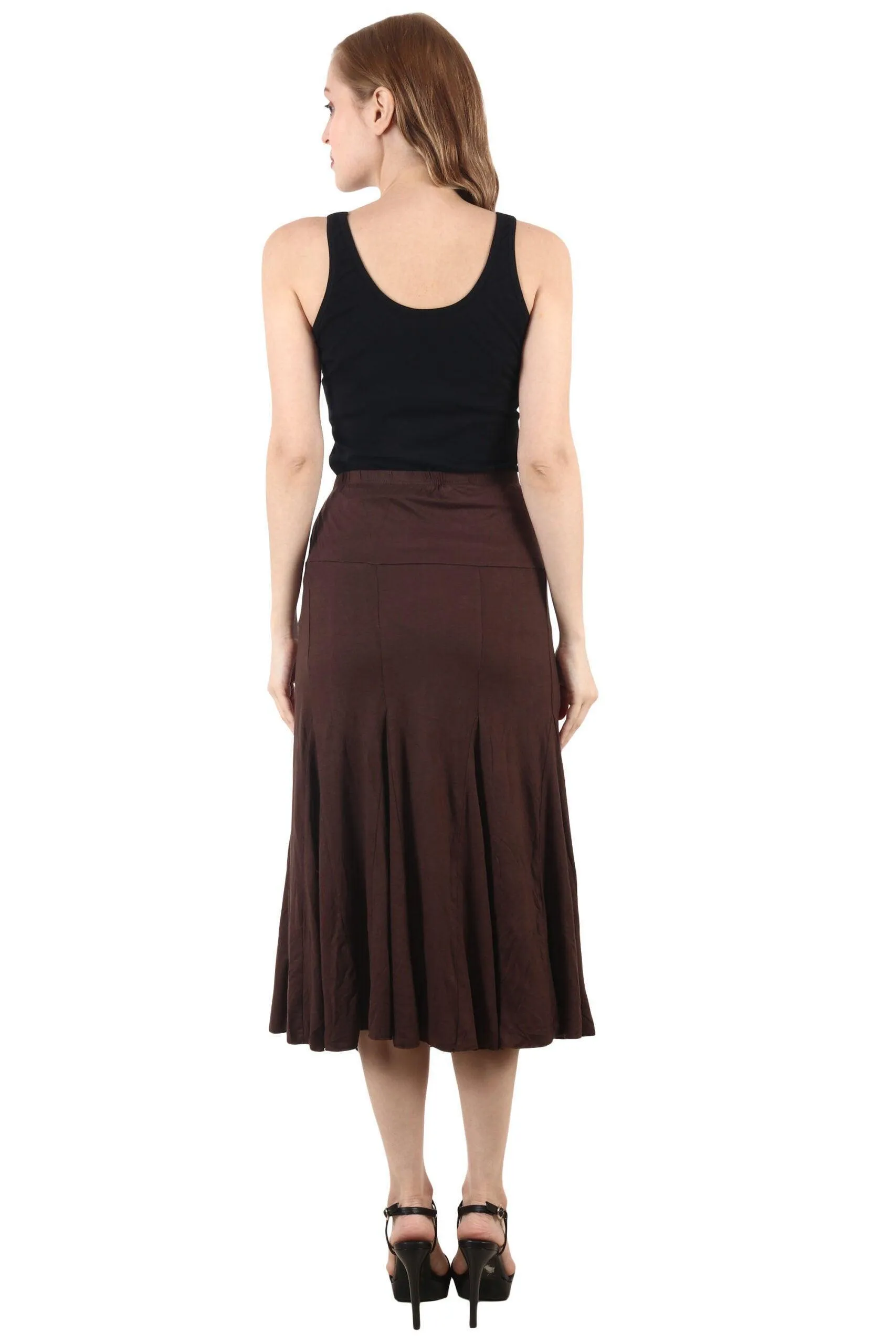 Brown Solid Skirt with Frill