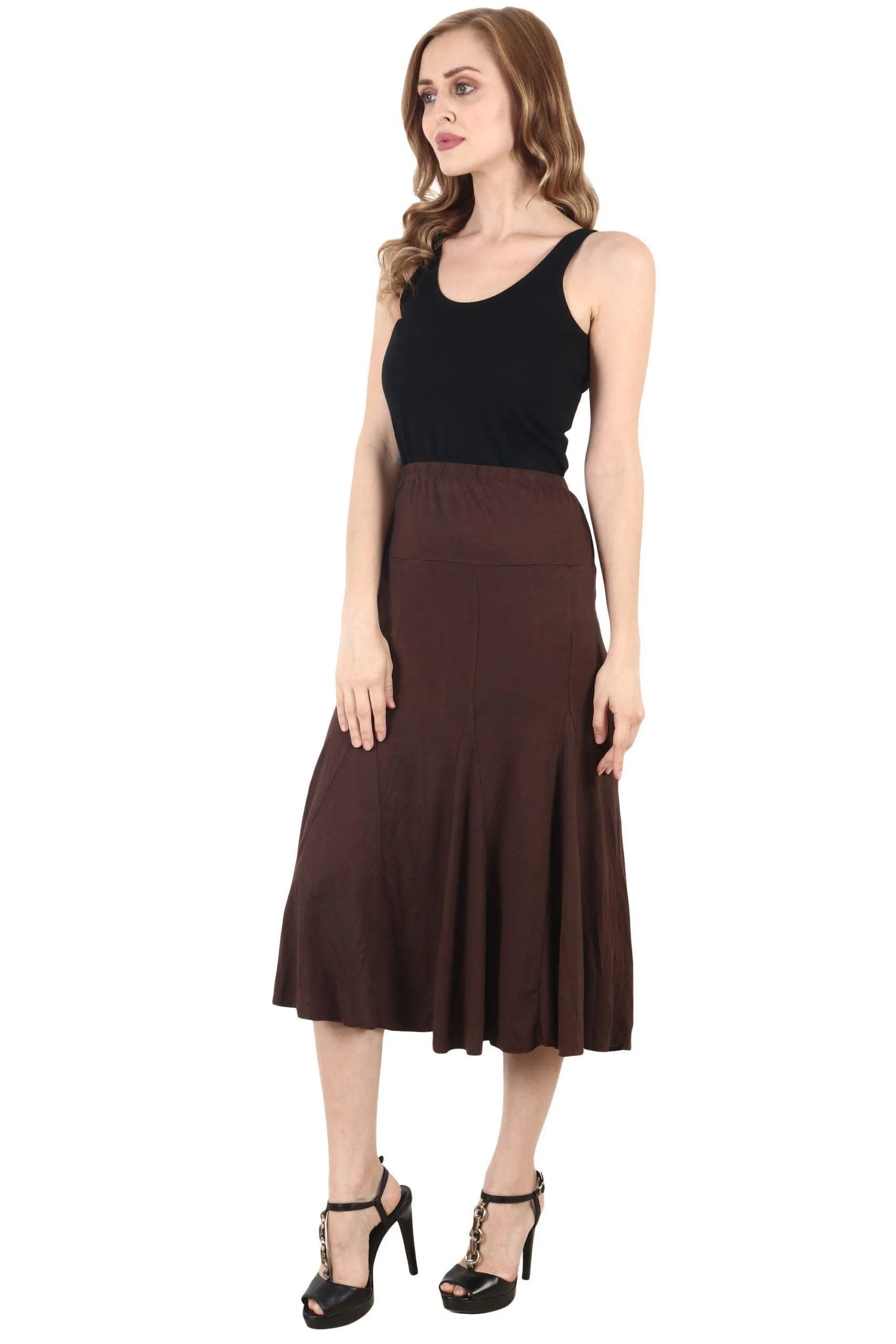 Brown Solid Skirt with Frill