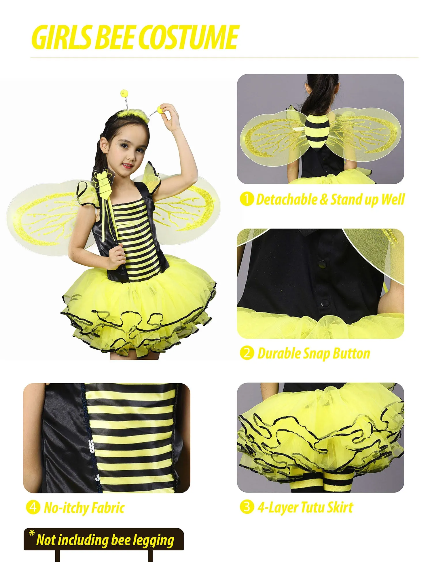 Bumble Bee Costume, Princess Fancy Dress Up(Tutu, Wings, Antenna)