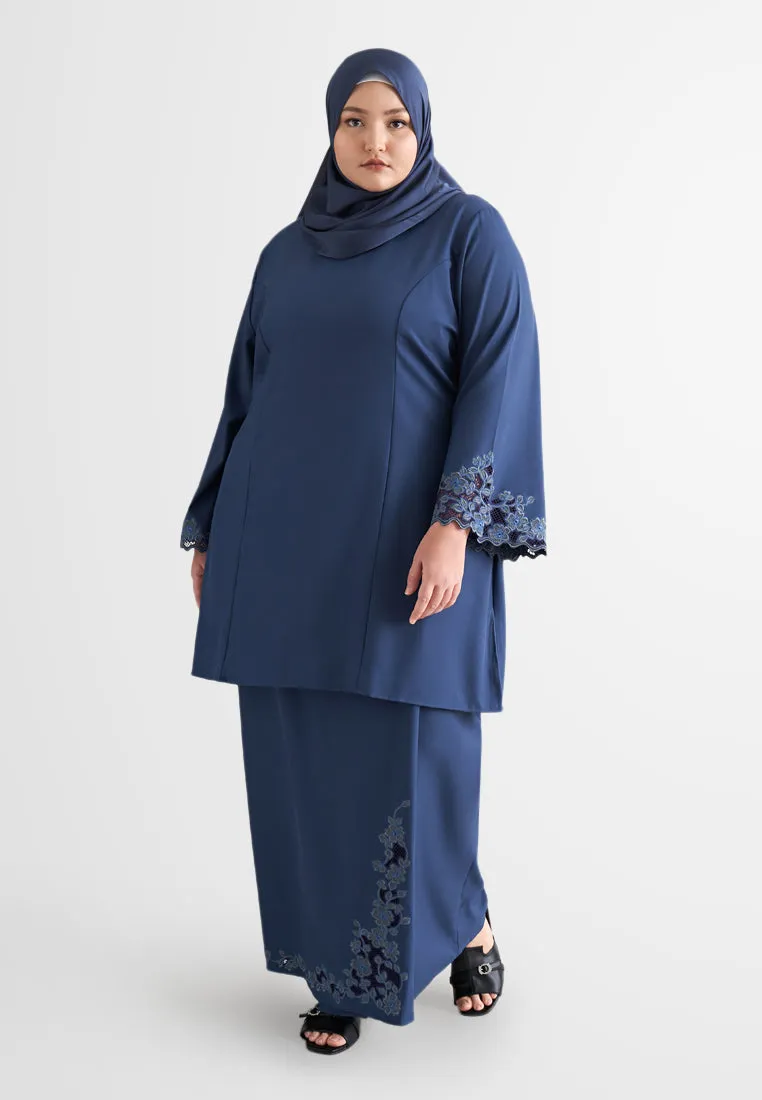 Bunga Rico Rinaldi Classic Kurung Pahang Set - Dark Blue