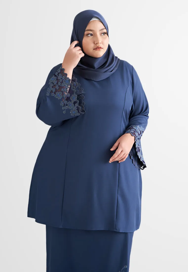 Bunga Rico Rinaldi Classic Kurung Pahang Set - Dark Blue