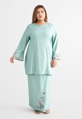 Bunga Rico Rinaldi Classic Kurung Pahang Set - Mint Green