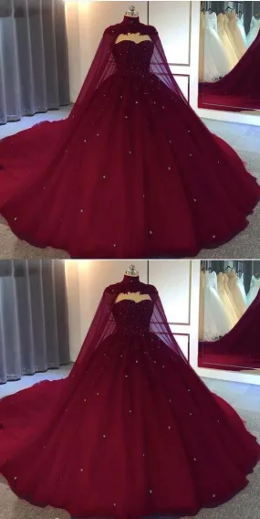 Burgundy Ball Gown Wedding Dress tulle Prom Dresses     fg2871