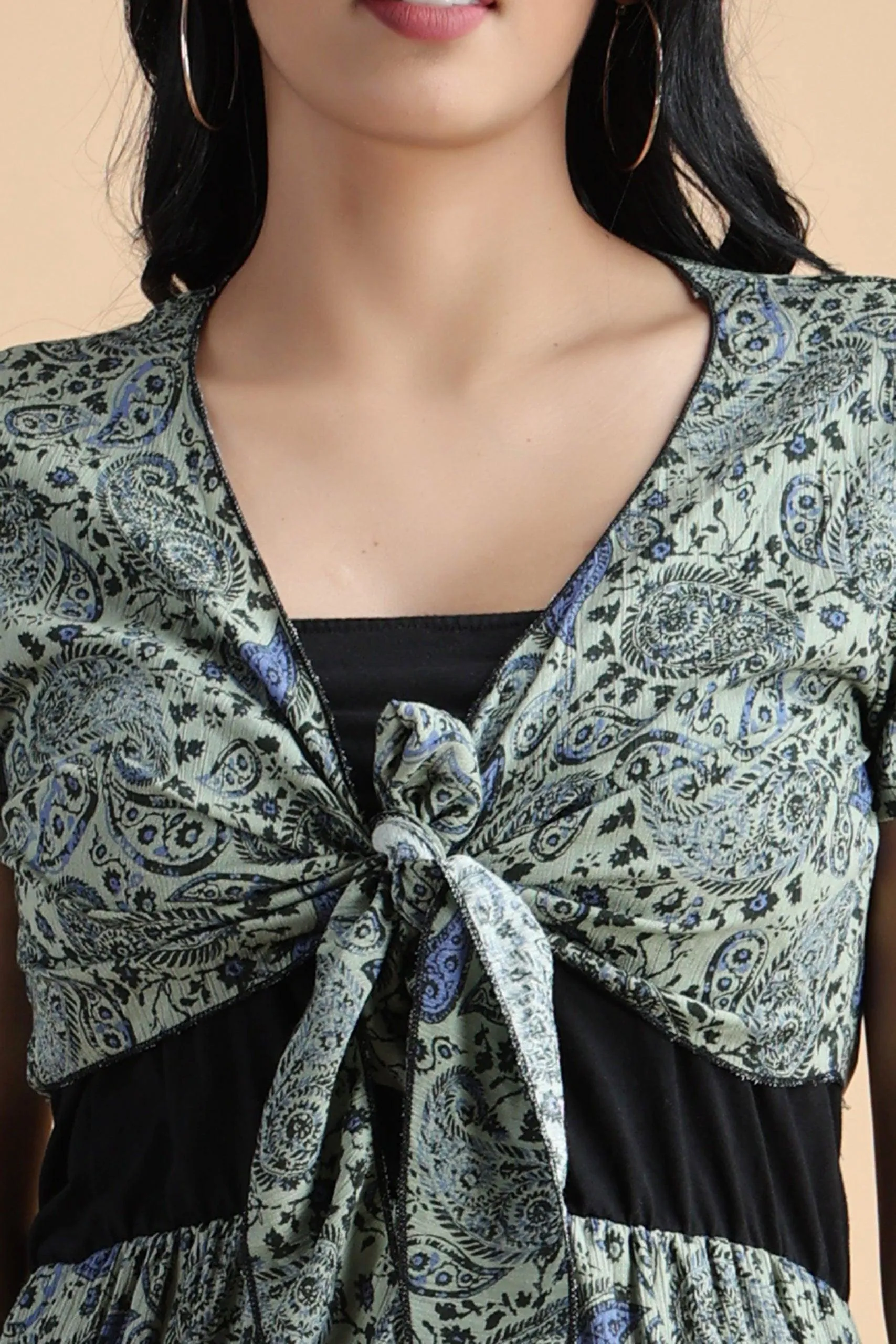 Bustier Paisley Printed Maxi Dress with Shrug