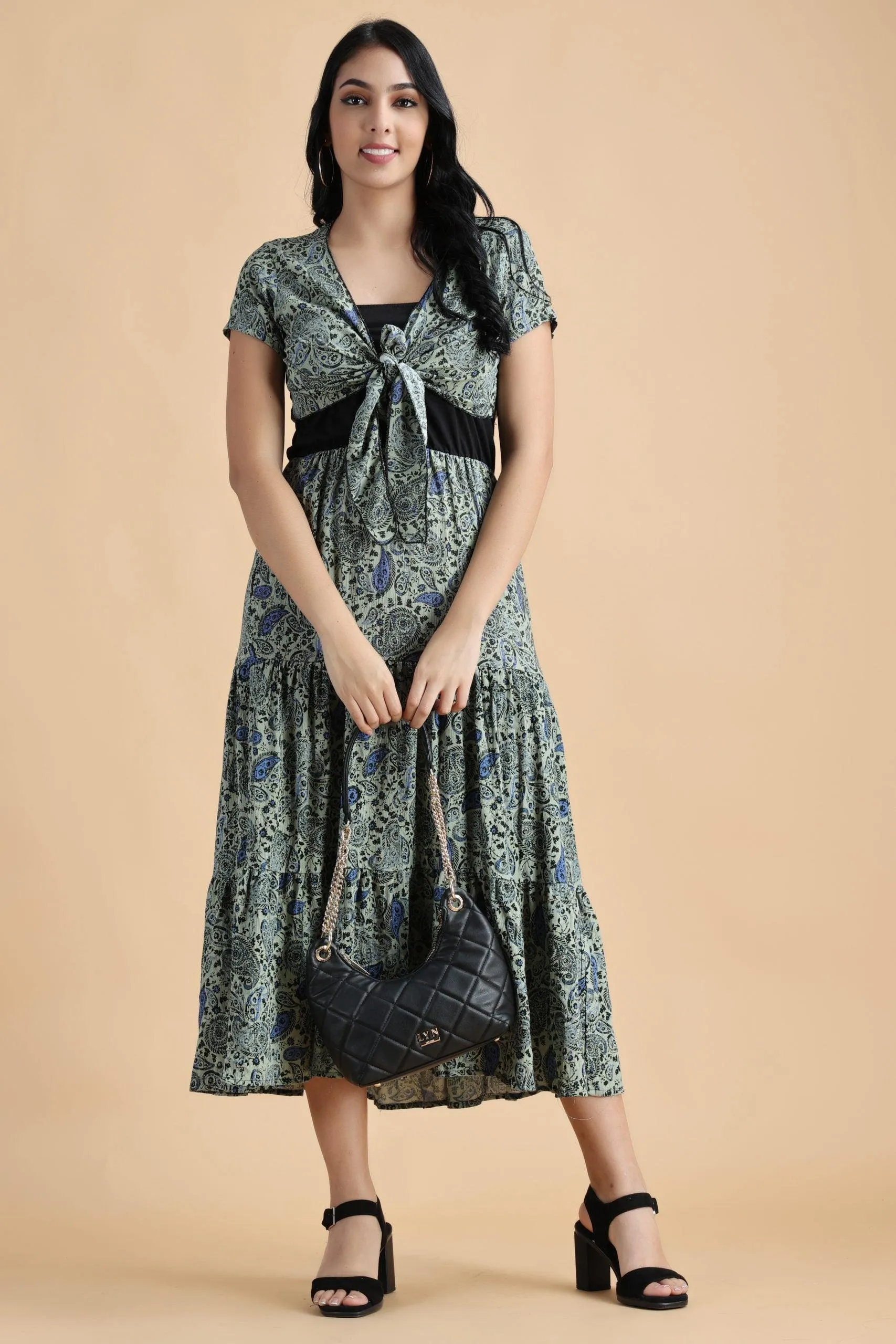 Bustier Paisley Printed Maxi Dress with Shrug