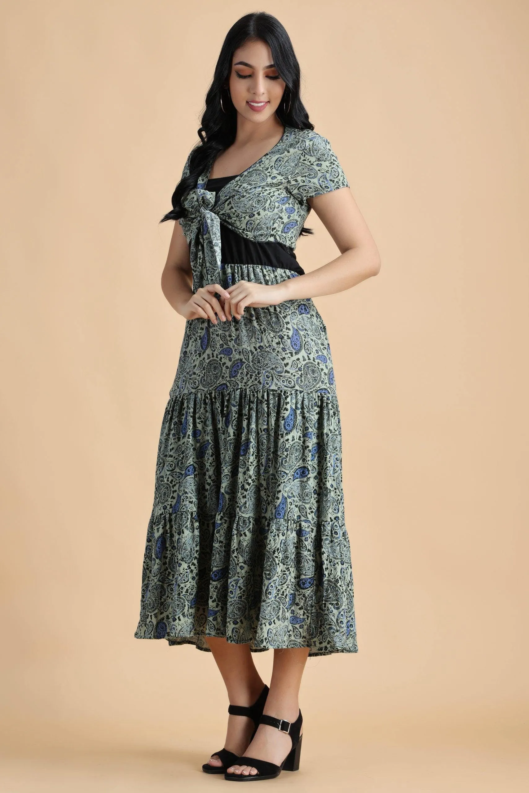 Bustier Paisley Printed Maxi Dress with Shrug