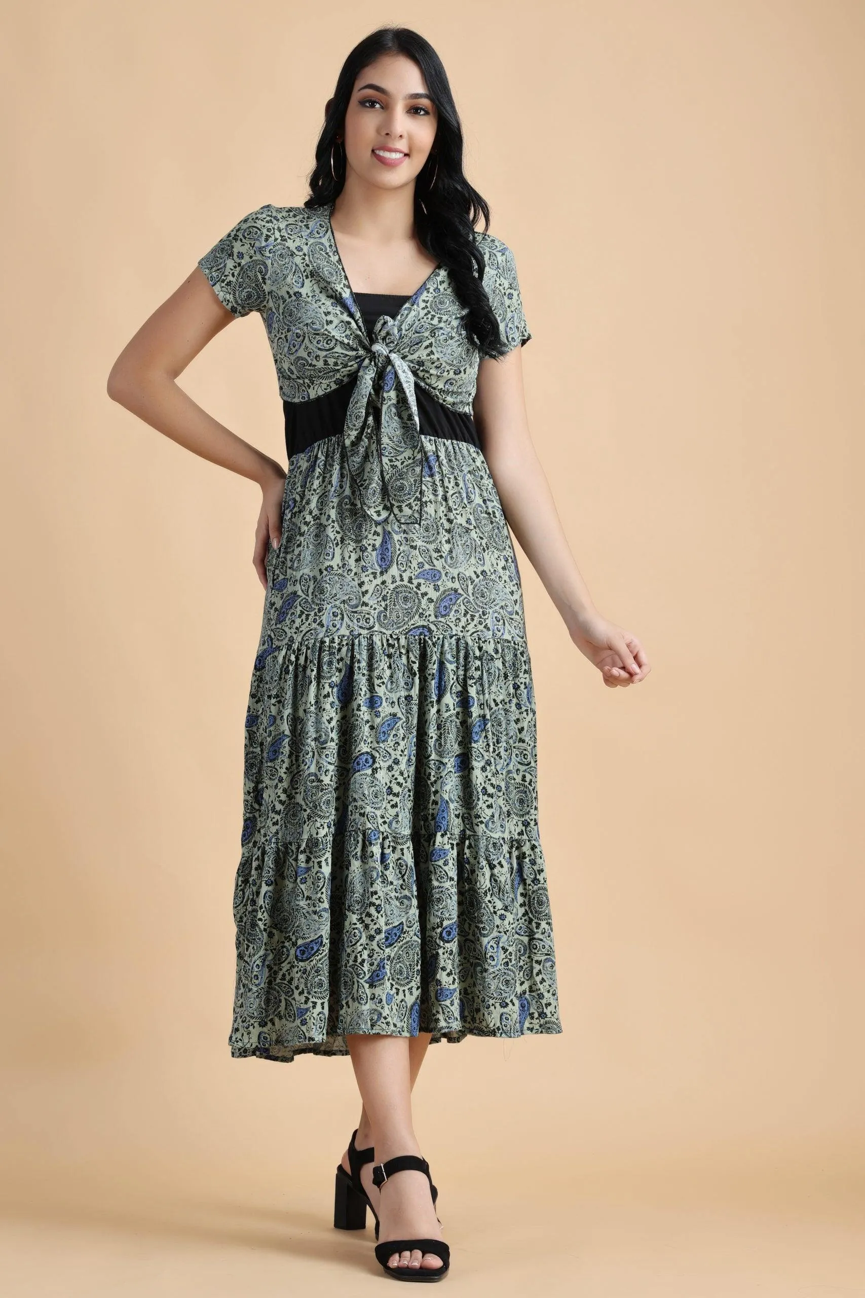 Bustier Paisley Printed Maxi Dress with Shrug