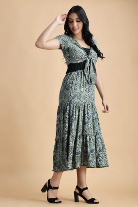 Bustier Paisley Printed Maxi Dress with Shrug