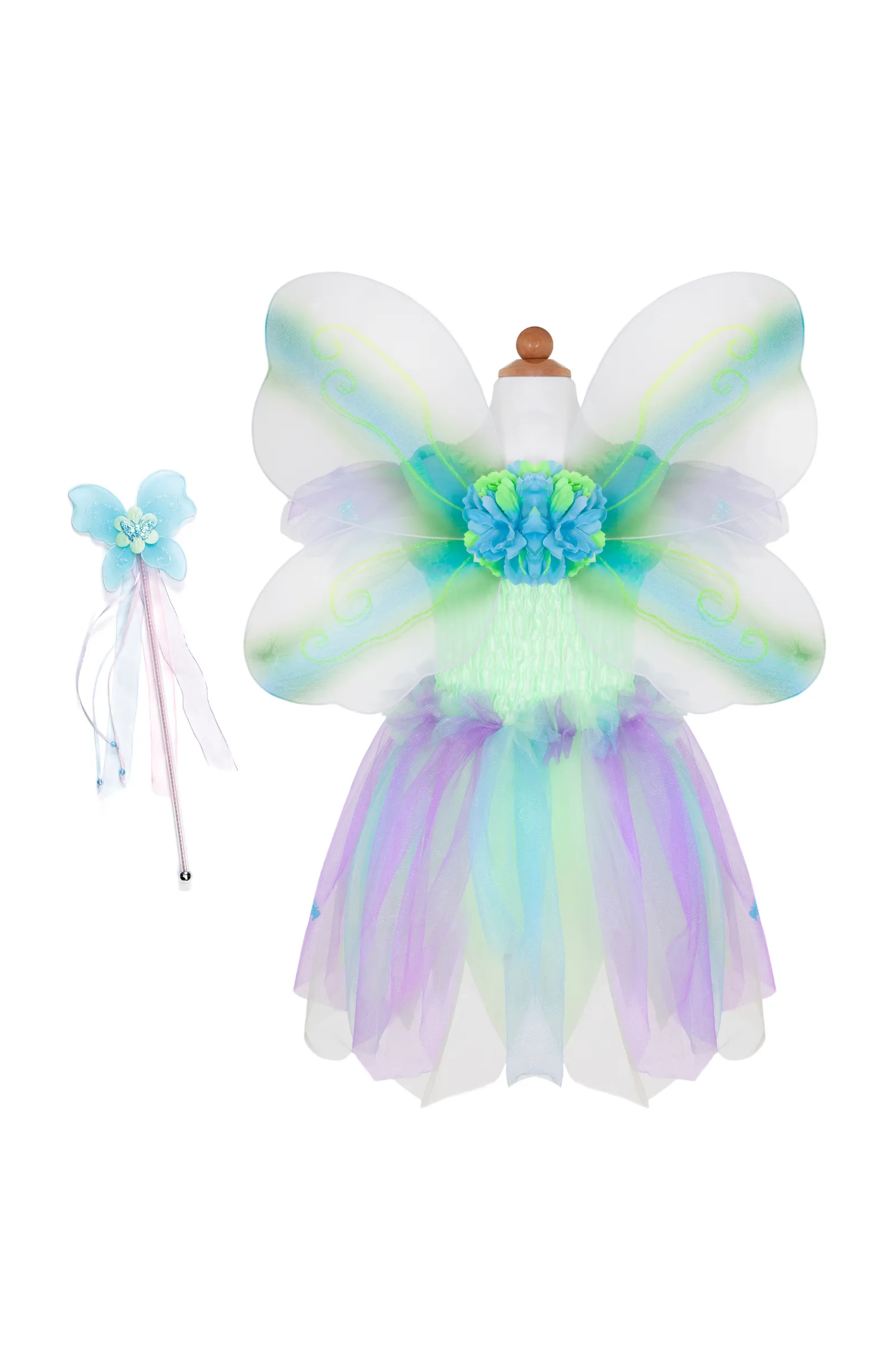 Butterfly Dress  & Wings With Wand Green/Multi