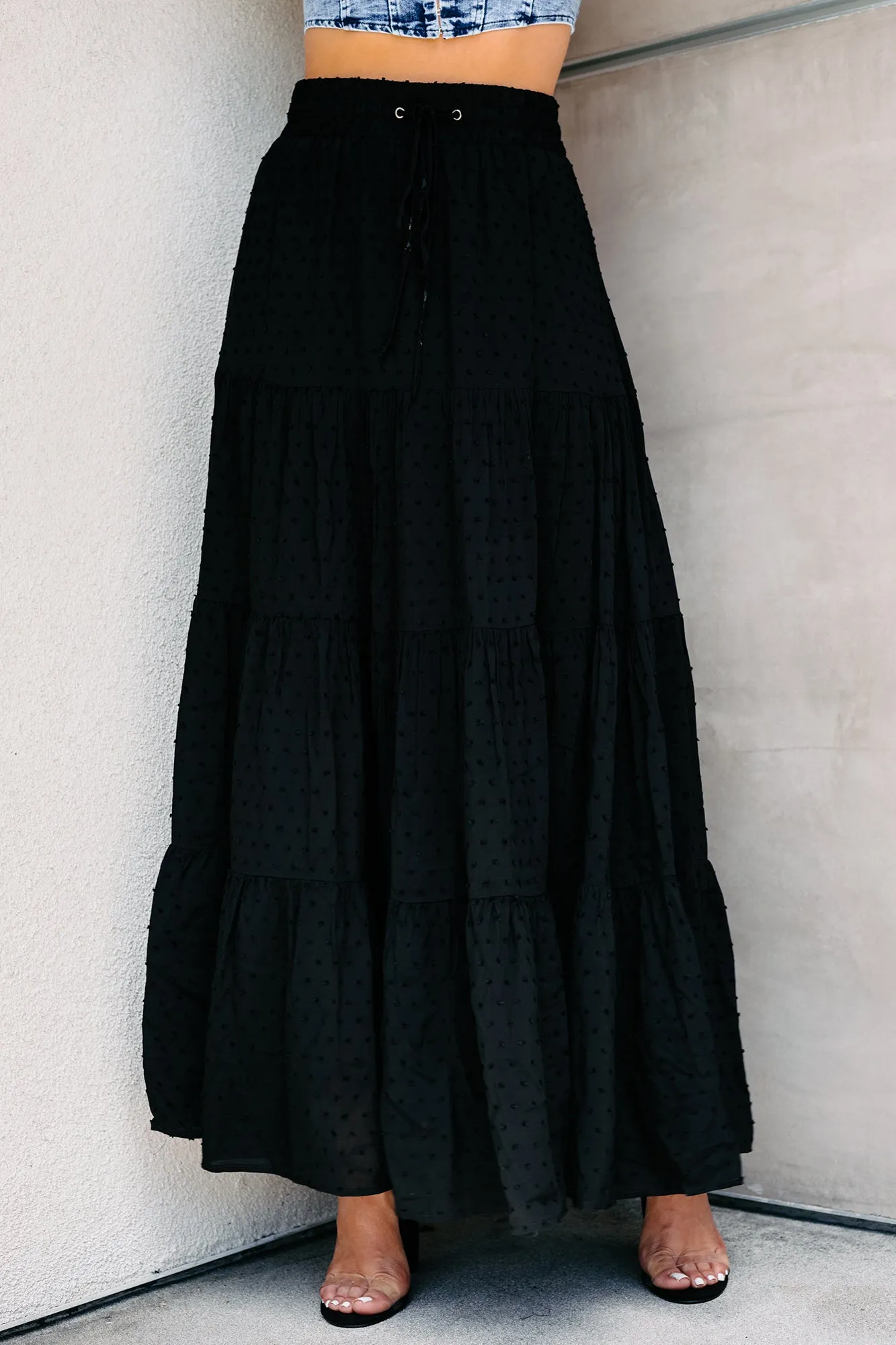 Call It A Crush Swiss Dot Maxi Skirt (Black)