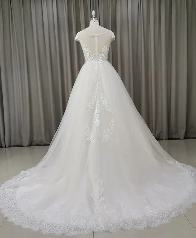 Cap Sleeves Ball Gown Lace Princess Wedding Dress