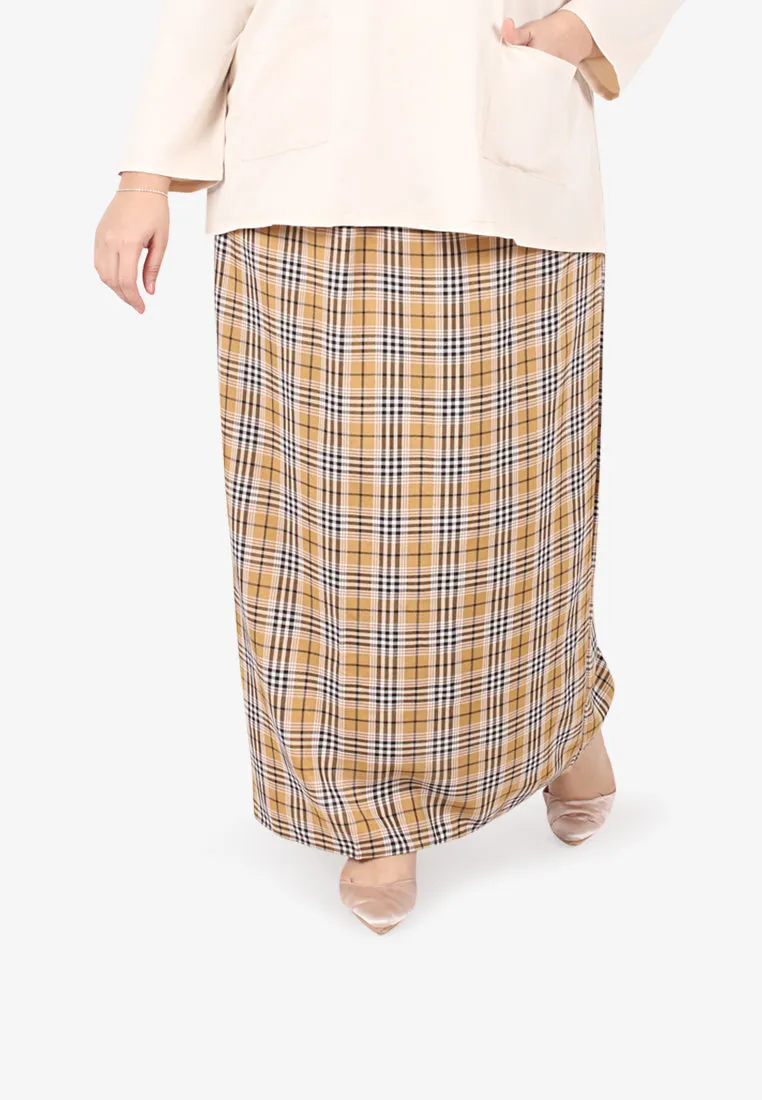 Cesaria Long Checkered Straight Cut Skirt - Mustard Yellow