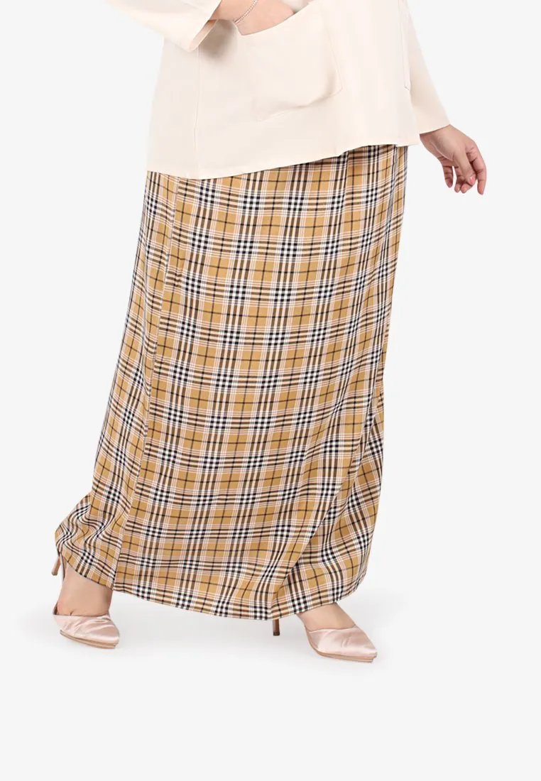 Cesaria Long Checkered Straight Cut Skirt - Mustard Yellow